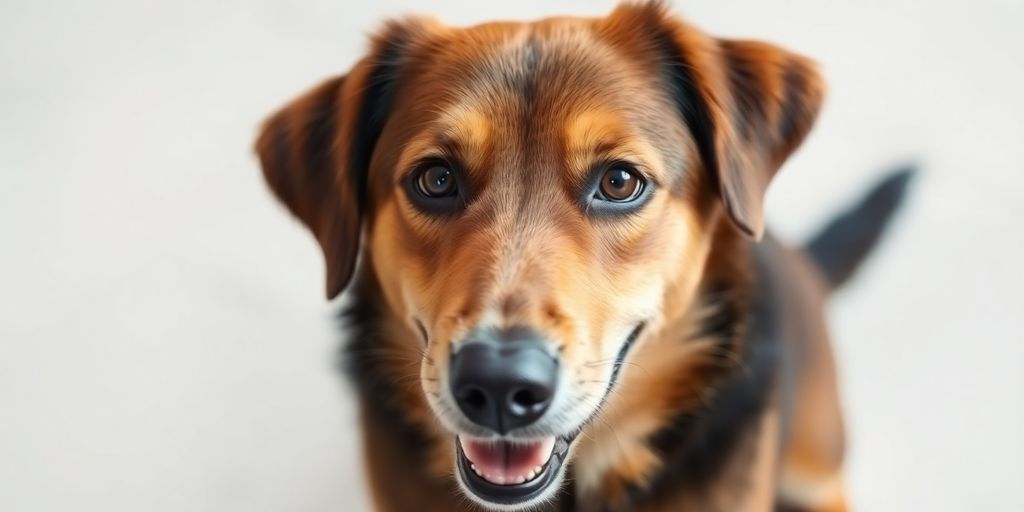 Healthy dog with bright eyes and shiny coat.