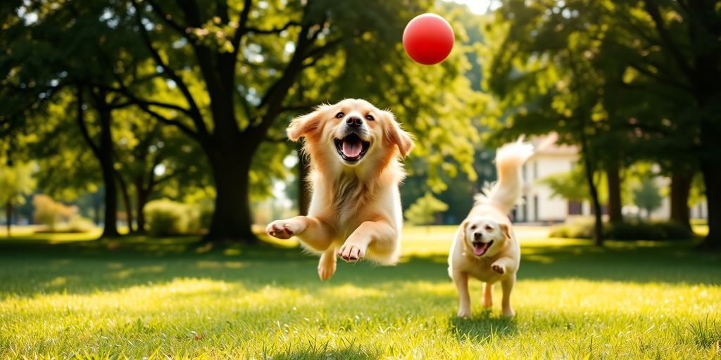 Happy dog playing fetch in a sunny park