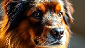 Dog with a shiny, healthy coat.